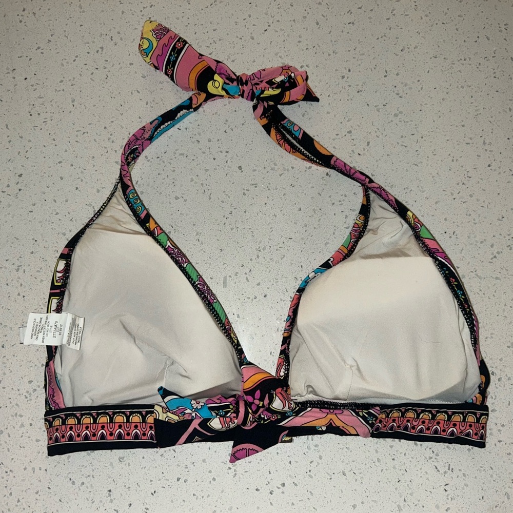 Trina Turk Printed Halter Bikini Top Buckle Front Retro Boho Swim D Cup - Picture 4 of 7